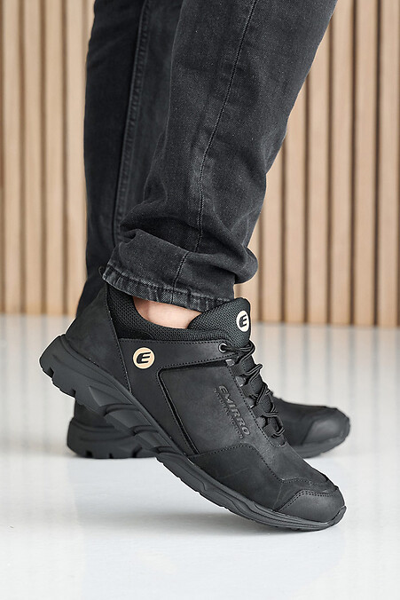 Męskie skórzane sneakersy wiosenno-jesienne w kolorze czarnym. Trampki. Kolor: czarny. #2505216