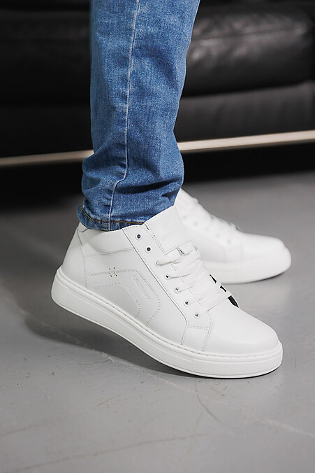 Мужские кожаные ботинки зимние белые. Ботинки. Цвет: белый. #8019940